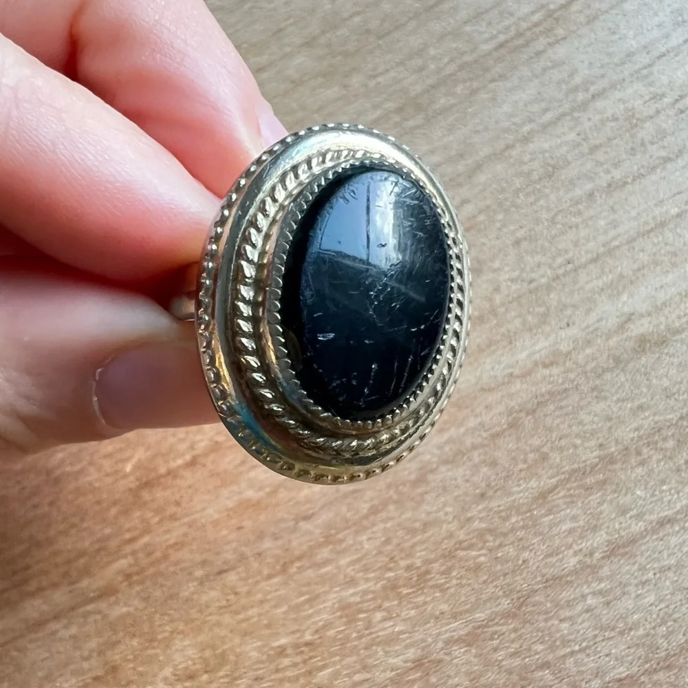 Vintage Whiting Davis Hematite Silver tone Cocktail Ring Signed